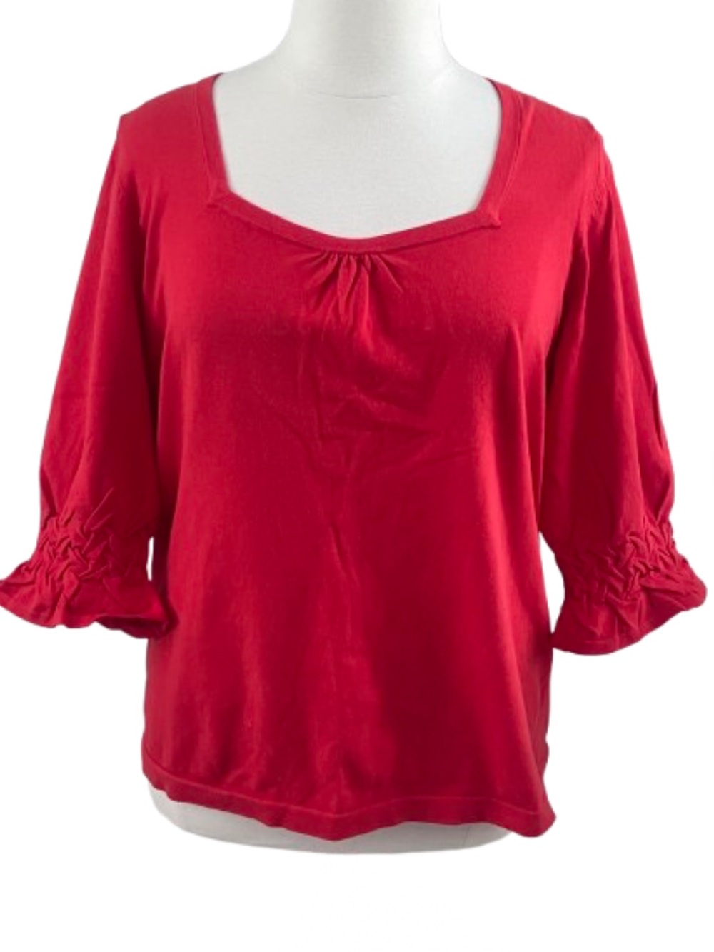 Scoop Neck Smocked 3/4 Sleeve Tee